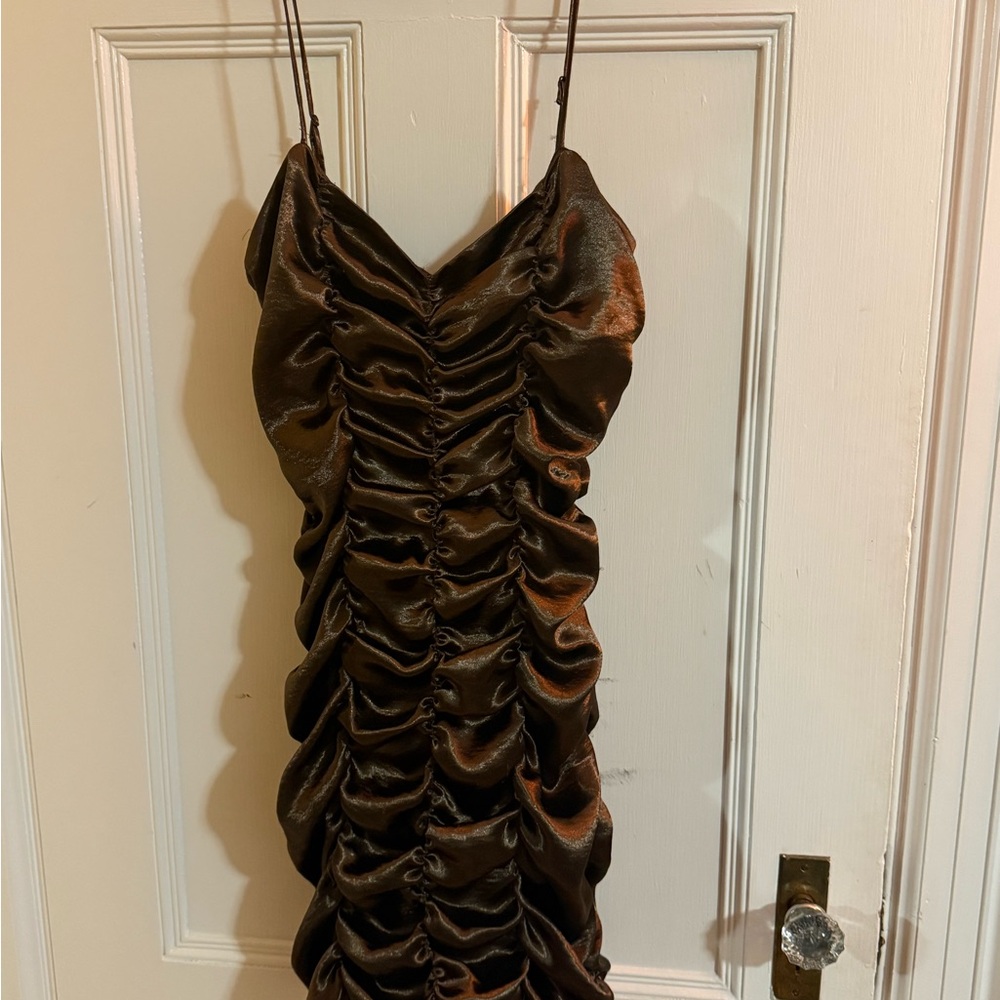 Urban Outfitters Shimmering Brown Ruched Mini Dress